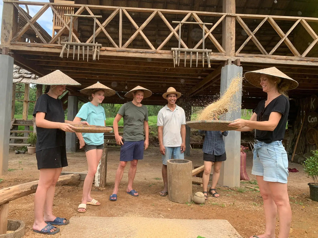 Khmu Traditional separating the rice husk 